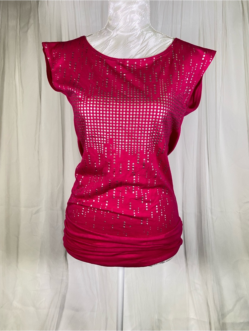 Women’s Y2K Hot Pink Embellished Cap-Sleeve Top With Open Tie Back